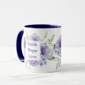 Mug Faith Hope Amour avec fleurs d'aquarelle Monogramm (Devant gauche)
