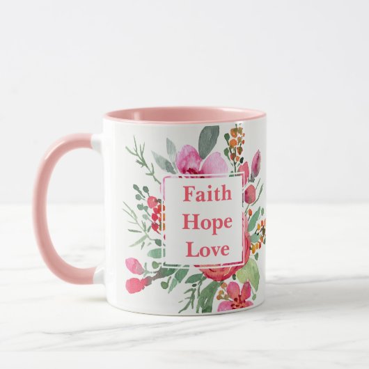 Mug Faith Hope Love aquarelle fleurs Monogramme (Gauche)