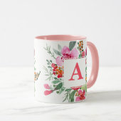 Mug Faith Hope Love aquarelle fleurs Monogramme (Devant droit)