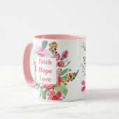 Mug Faith Hope Love aquarelle fleurs Monogramme (Devant gauche)