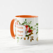 Mug Faith Hope Love orange aquarelle fleurs Monogramme (Devant gauche)