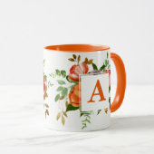 Mug Faith Hope Love orange aquarelle fleurs Monogramme (Devant droit)