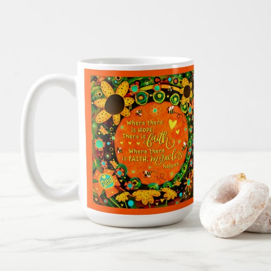Mug Faith Miracles Citer Floral Bumblebees Irelyn (Avec donut)