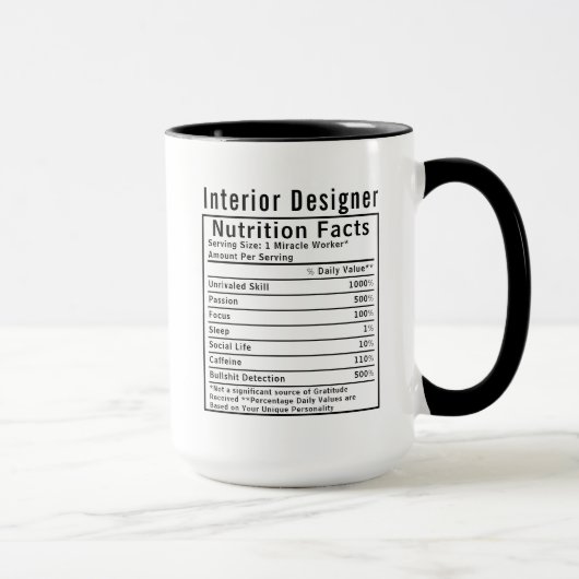 Mug Faits Nutritionnels de Concepteur d'Intérieur Drôl (Droite)