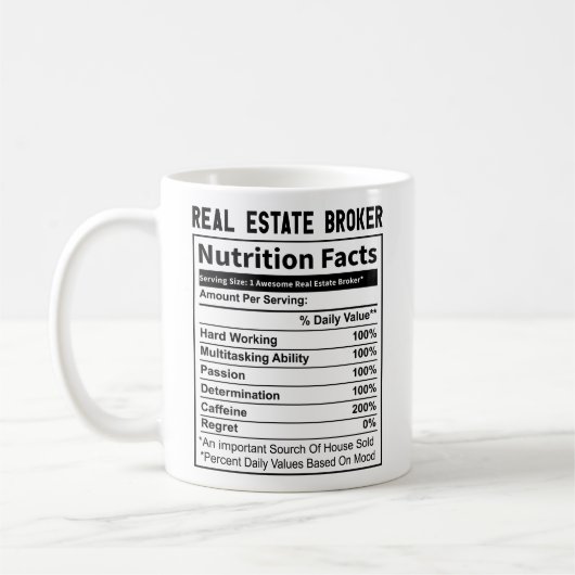 Mug Faits nutritionnels drôles pour un courtier immobi (Gauche)
