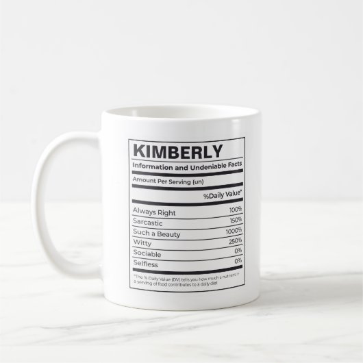 MUG FAITS NUTRITIONNELS D'UNE PERSONNE NOM CUSTOMISÉ (Gauche)