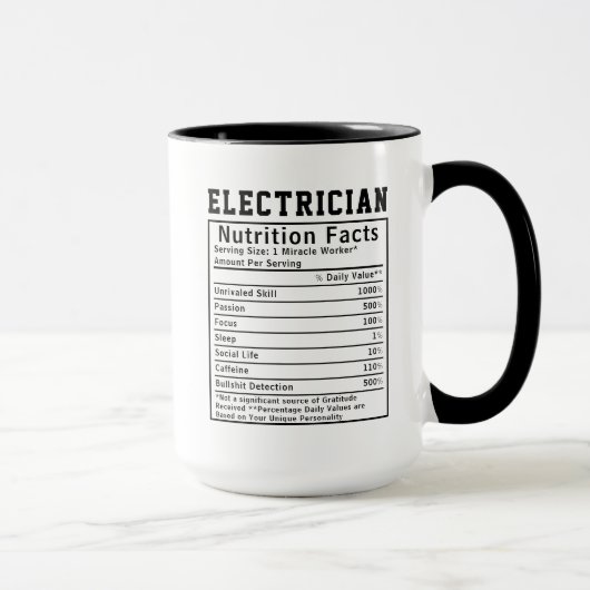 Mug Faits Nutritionnels Électricien Drôle Cadeau Élect (Droite)