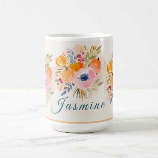 Mug Fall Watercolor Pumpkin & Bloom – Autumn floral (Centre)