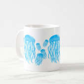 Mug Famille bleue électrique au néon de méduses (Devant gauche)