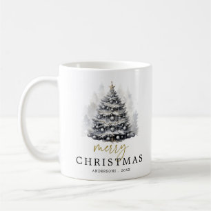 Mug Famille d'arbre de Noël noir et blanc moderne