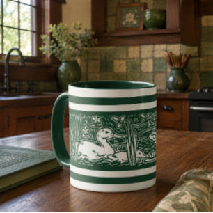 Mug Famille de canards de style Arts & Crafts vintage
