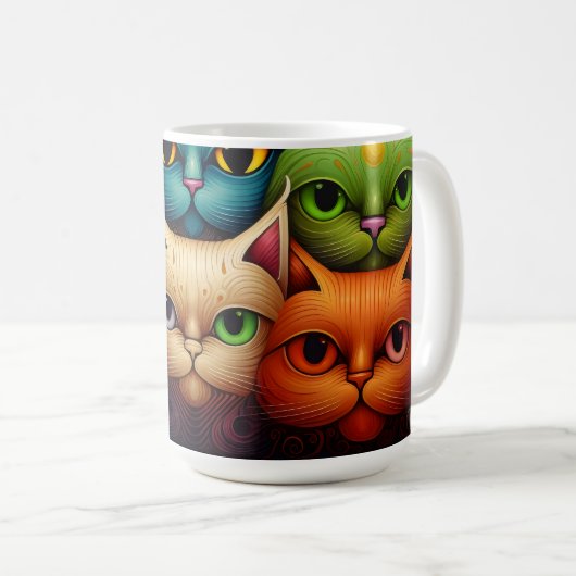 Mug Famille de chats couleur Whimsical 1 (Devant droit)