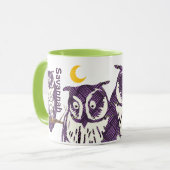 Mug Famille de hibou géométrique stylisée violet (Devant gauche)