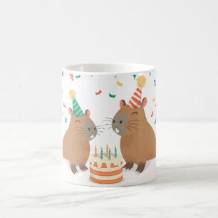 Mug Famille de mignonne capybara fêtant son anniversai