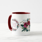 Mug Famille de Noël monogramme fleurs saisonnière (Devant gauche)
