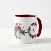 Mug Famille de Noël monogramme fleurs saisonnière (Devant droit)