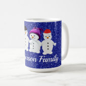 Mug Famille de quatre Snowmen Blue Sparkle Winter (Devant droit)