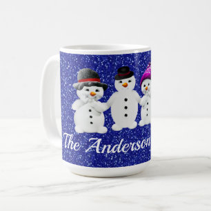 Mug Famille de quatre Snowmen Blue Sparkle Winter