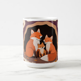 Mug Famille de renards dans une tanière forestière aut