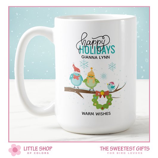 Mug Famille d'oiseaux d'hiver personnalisés Noël