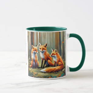 Mug Famille Fox dans la forêt. Nom modifiable