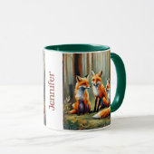 Mug Famille Fox dans la forêt. Nom modifiable (Devant droit)