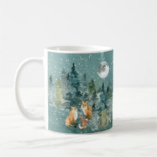 Mug Famille Fox en forêt Pleine lune neige