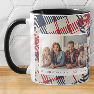 Mug Famille moderne de Noël Plaid Motif personnalisé