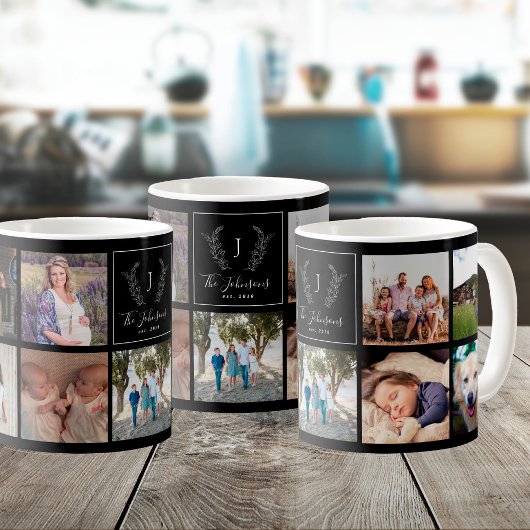 Mug Famille multi photo noir et blanc monogrammed