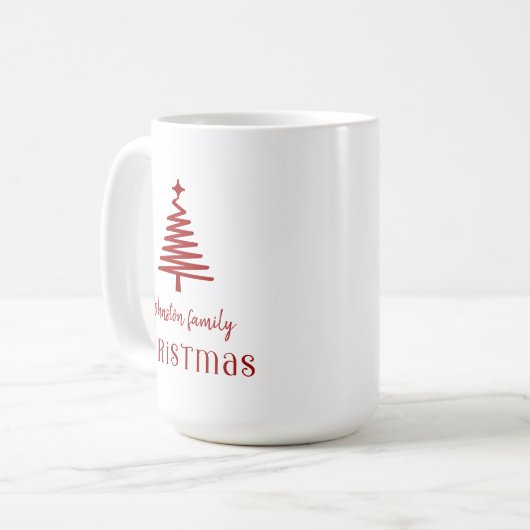 Mug Famille personnalisée arbre de Noël simple rouge (Devant gauche)
