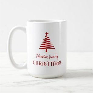Mug Famille personnalisée arbre de Noël simple rouge