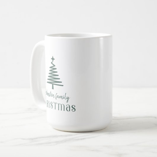 Mug Famille personnalisée arbre de Noël simple vert (Devant gauche)