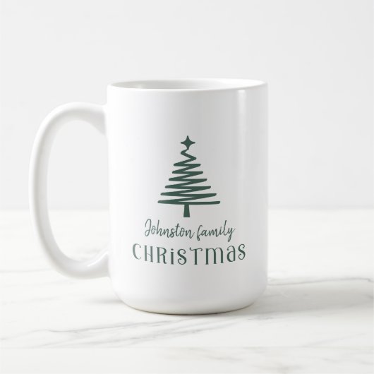 Mug Famille personnalisée arbre de Noël simple vert (Gauche)