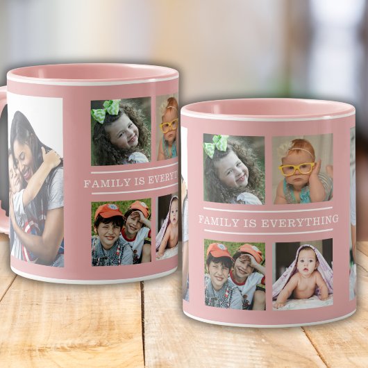 Mug Famille Tout Citer 6 Photo Collage rose