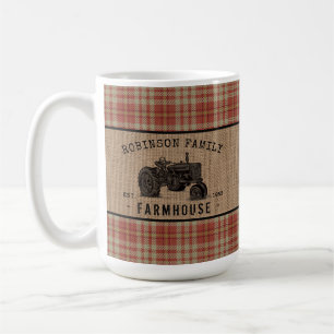 Mug Famille Tracteur Farmhouse Red Plaid Burlap Large