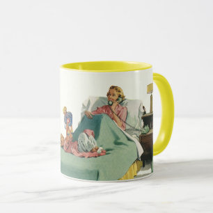 Mug Famille Vintage servant le petit déjeuner à maman 