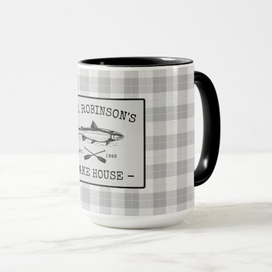 Mug Family Lake House Oars Poisson Russe Blanc Plaid B (Devant droit)