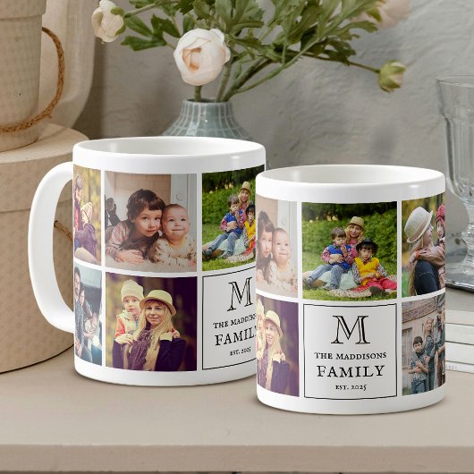 Mug Family Monogram 9 Photo Collage and Custom Text