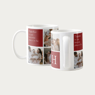 Mug Family Quote 8 Photo Collage Red Burgundy