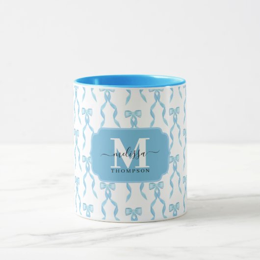 Mug Fancy Blue Bow Monogramme (Centre)