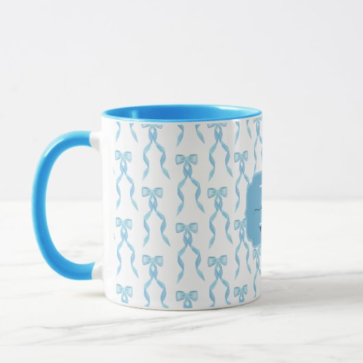 Mug Fancy Blue Bow Monogramme (Gauche)