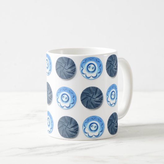 Mug Fancy Blue Sewing Buttons on White Pattern (Devant droit)