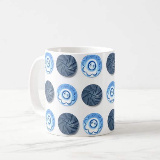 Mug Fancy Blue Sewing Buttons on White Pattern (Devant gauche)