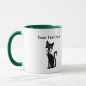 Mug Fancy Pretty Black Cat Pink Bow Green Eyes (Gauche)