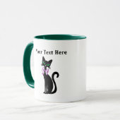 Mug Fancy Pretty Black Cat Pink Bow Green Eyes (Devant gauche)