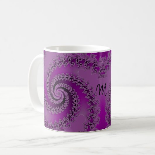 Mug Fancy Purple Spiral Fractal with Monogram (Devant gauche)