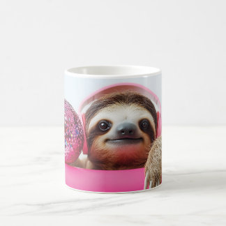 Mug Fanky Sloth avec casque rose et boule disco