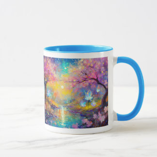 Mug Fantaisie de cerisiers en fleurs au lever du solei