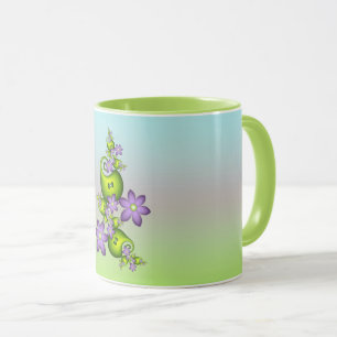 Mug Fantaisie florale fleurs lilas formes vertes fract
