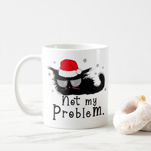 Mug Fantaisie Noire Chat lumières de Noël (Avec donut)
